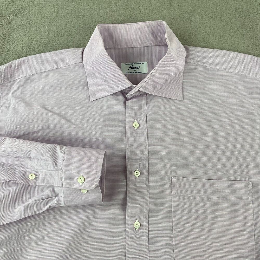 Brioni Shirt Men XL Lavender‎ Linen Cotton Blend Long Sleeve Designer Made Italy